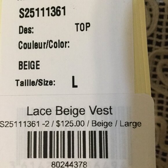 NWT See U Soon crochet lace button front vest in cream color one size L and 1 XL - Picture 7 of 8